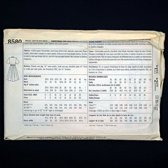 Simplicity 8580 Misses Midi Dress Sewing Pattern Size US 6 8 10 12 Uncut FF 1988 - Picture 2 of 5